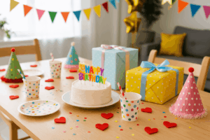 Kindergeburtstag mit bunten Dekorationen