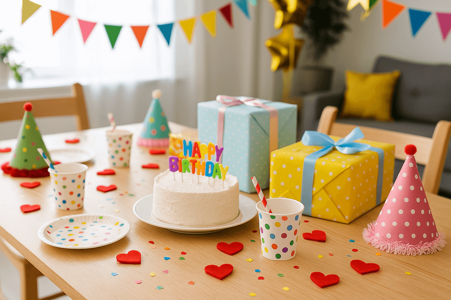Kindergeburtstag mit bunten Dekorationen